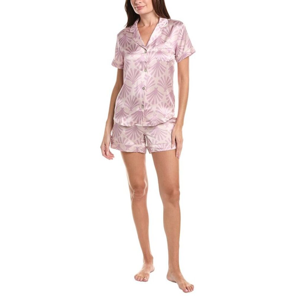 Petite Plume Womens 2Pc Silk Pajama Short Set, Pink